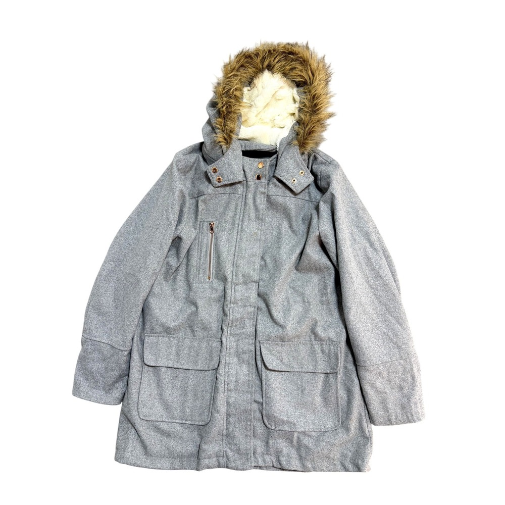 Yoki Jacket Womens XL Gray Hooded Faux‎ Fur Trim Sherpa Lined Parka Coat